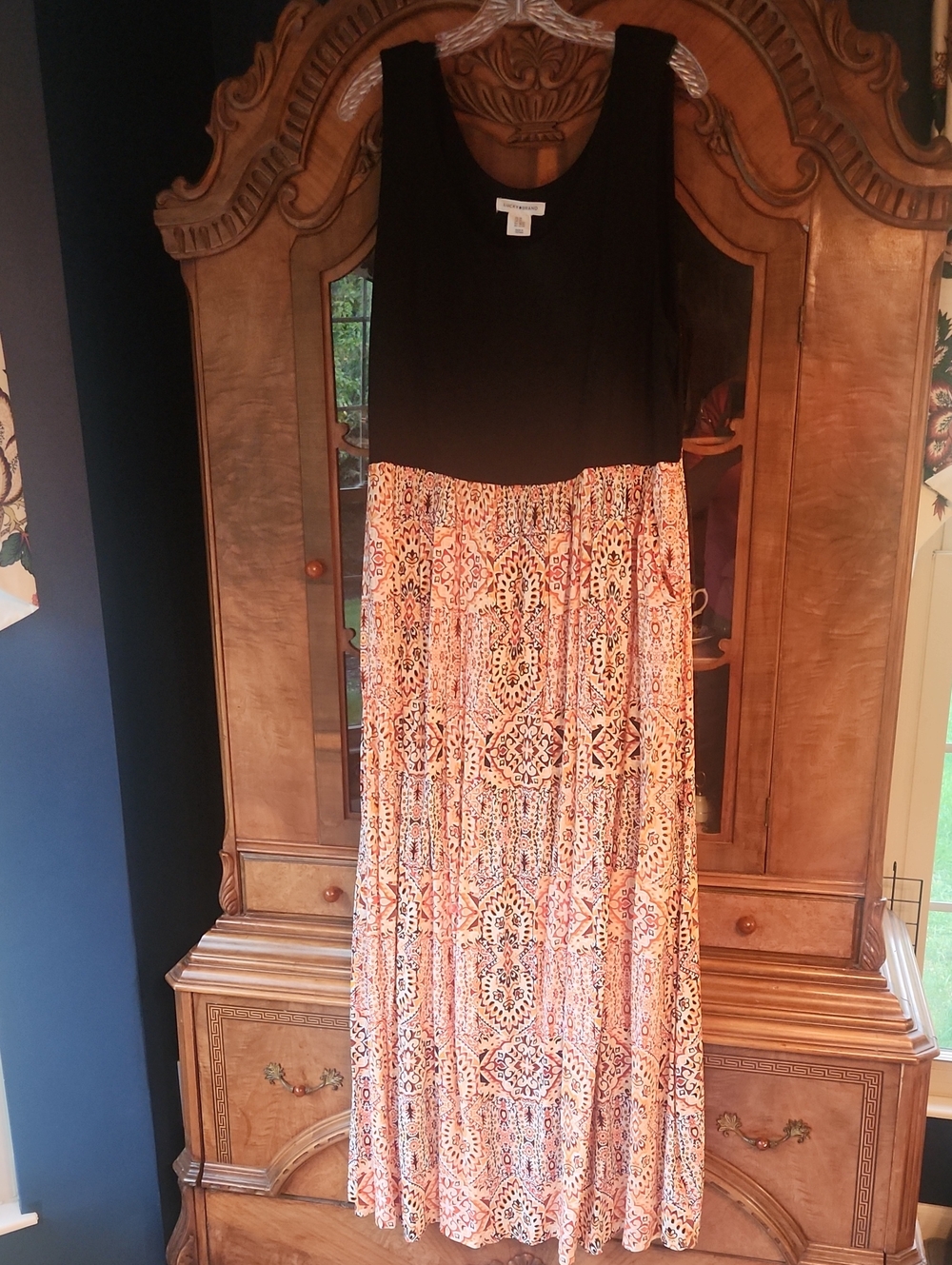 Lucky Brand Colorblock Boho Paisley Maxi Dress Plus Size 2X